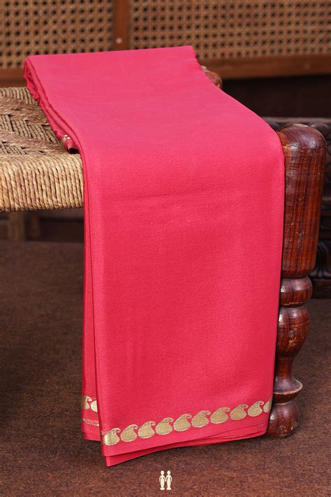 Mysore Silk Saree In Plain Punch Pink With Paisley Border