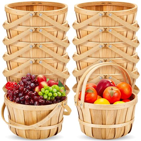 Marsui 10 Pcs 11 x 6.5'' Large Round Wooden Basket Fruit Baskets Bushel ...