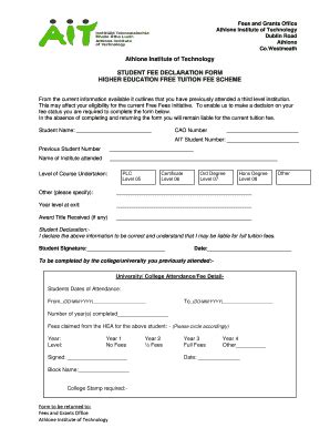 Fillable Online Student Fee Declaration Form - Athlone Institute of ...
