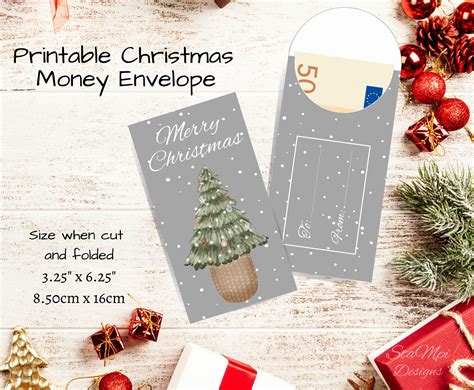 Printable Christmas Money Envelope, Christmas Cash Gift Envelope, Grey ...