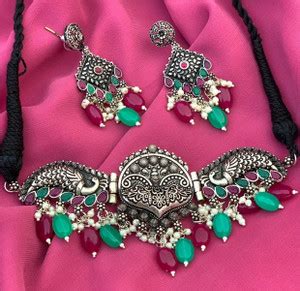 Jewelme Oxidised Silver Pink Jewellery Set Price in India - Buy Jewelme ...