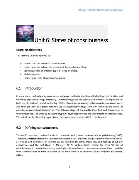 PYC1501 Unit 6 States of consciousness OER - 90104 - EMS - Unisa - Studocu