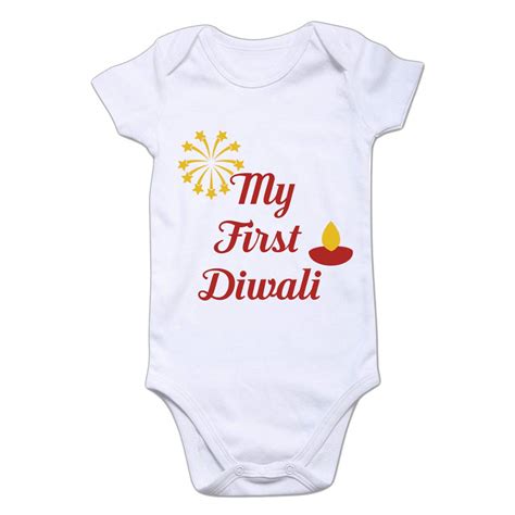 Funcart My First Diwali Baby Romper Size 16x16 Inches(0-3 Months) White ...