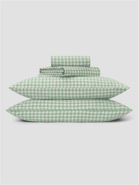 Sage Green Gingham Linen Blend Sheet Set | Piglet in Bed US