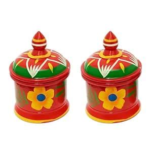 Buy Fine Craft India Wooden Kumkum Box Sindoor Dani – Hand-Painted ...
