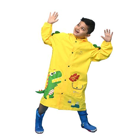 Bright Yellow 3d Dino Theme Raincoat for Kids - Little Surprise Box