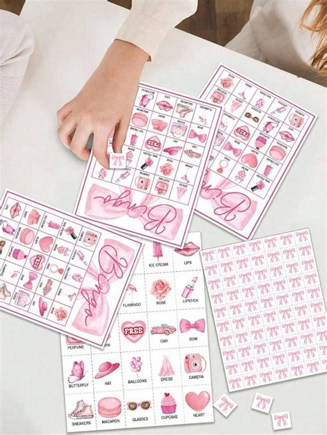 33pcs Set, Pink Bow Birthday Party Bingo Game Cards,Hot Pink Birthday ...