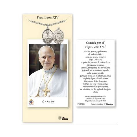 Bliss Papa Leon XIV Medal & Spanish Holy Card Gift Set – Heavenly ...