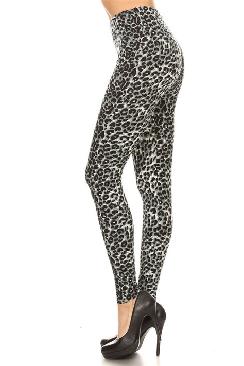 Women's Plus Grey Leopard Animal Skin Pattern Printed Leggings ...