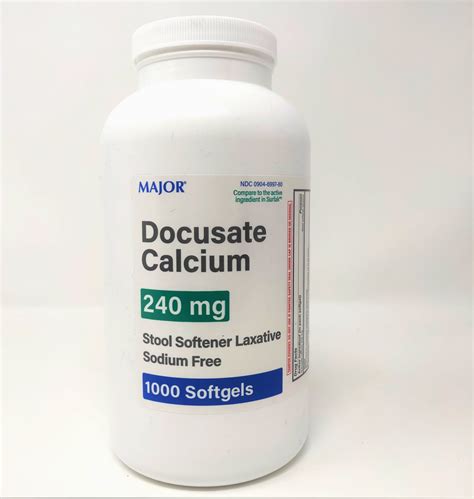 Major Docusate Calcium 240mg Stool Softener Laxative 1000 Softgels, So ...