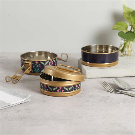 Buy INDIA CIRCUS Blooming Dahlia Stainless Steel 3-Tier Lunch Box from ...