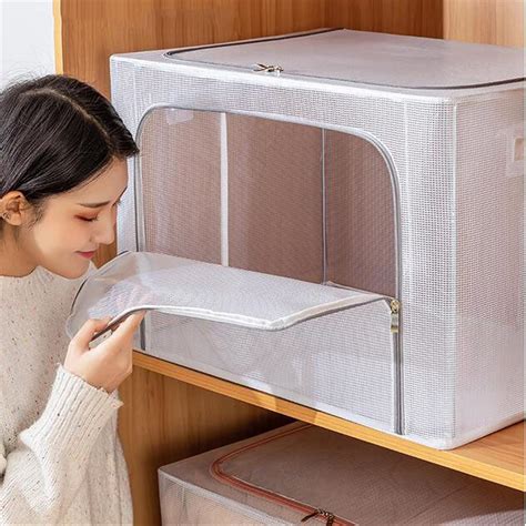 chiransi 66 Litre Large Capacity Clothes Storage Bag, Foldable Transparent Wardrobe Organizer ...