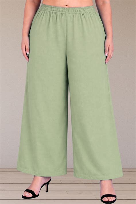 Buy Plus Size Pista Green Embellished Cotton Palazzo | Apella - The XS ...