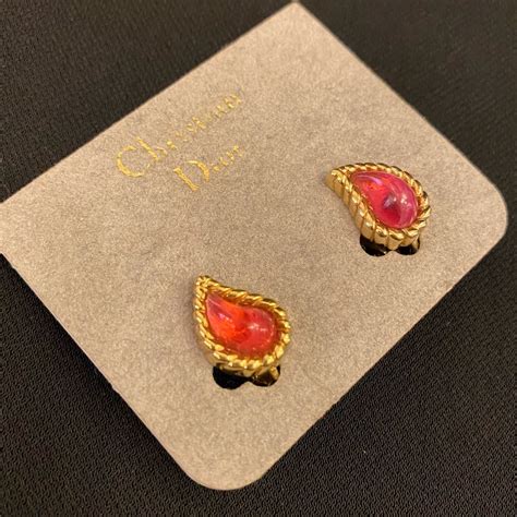 DIOR "Pink-Stone" Tear-Drop Design Earclip(イヤリング) | CARBOOTS