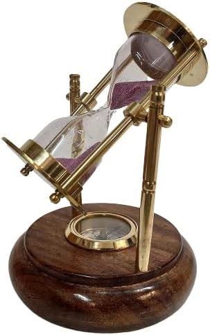 Royal Nautical Utc Brass Sand Timer Wood Base With Compass Nautical ...