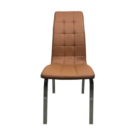 Set 4 scaune dining SELENA, piele ecologica, picioare metalice, brun ...