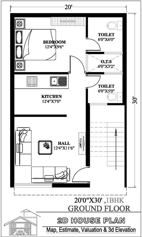 2 Bhk House Plans 30 X 20 - Uperplans