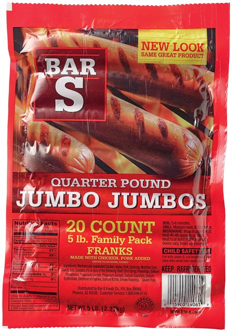 Bar S Quarter Pound Jumbo Jumbos Franks Hot Dogs - Family Pack - Shop ...
