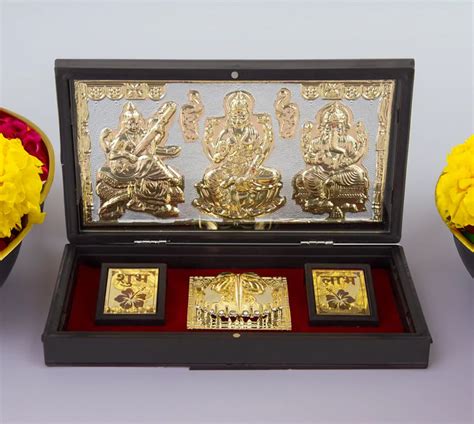 Laxmi Ganesha Saraswati Gold & Silver Charan Paduka | Corporate Gift ...