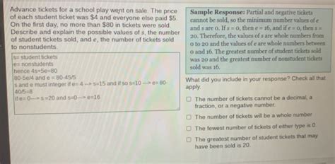 Solved: Advance tickets for a school play went on sale. The price ...