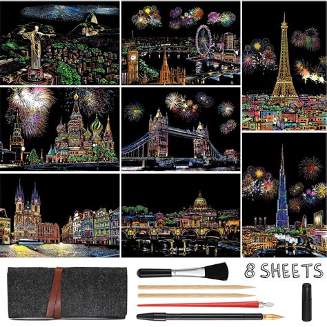 Scratch Art Kits for Adults & Kids, Rainbow Sketch Night View ...