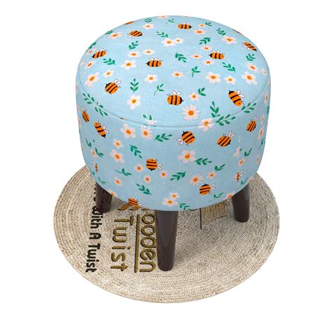 Buy Wooden Twist Harlequin Puffy Ottoman Stool For Living Room Online ...