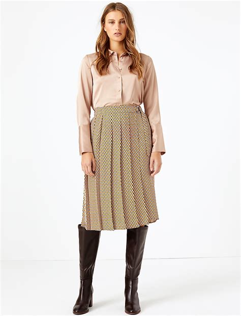 Buy Geometric Print Pleated Wrap Midi Skirt at Marks & Spencer