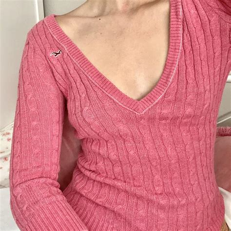 Y2K Hollister Pink V Neck Sweater 💌 the cutest pink... - Depop