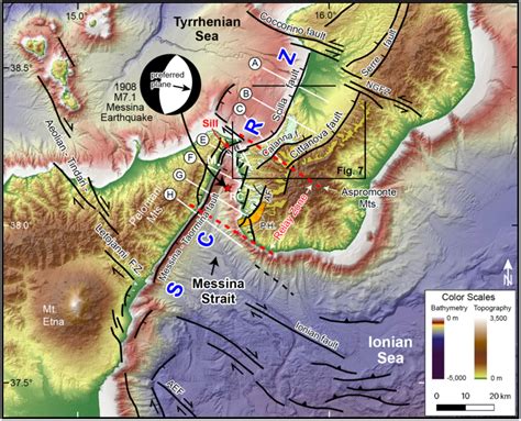 Topographic and bathymetric map showing major faults, location of ...