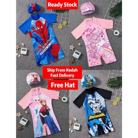 Swimsuit Short Sleeve Swimwear One Piece Beachwear+Swimming Cap ...