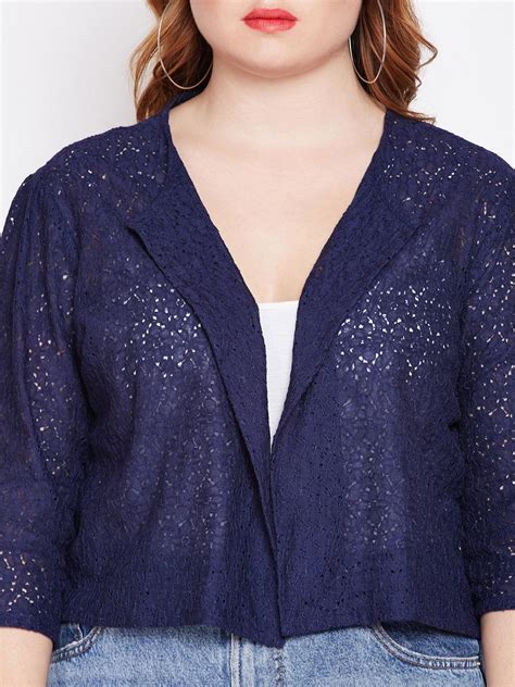 Style Quotient Navy Blue Self Design Open Front Shrug – StyleQuotient