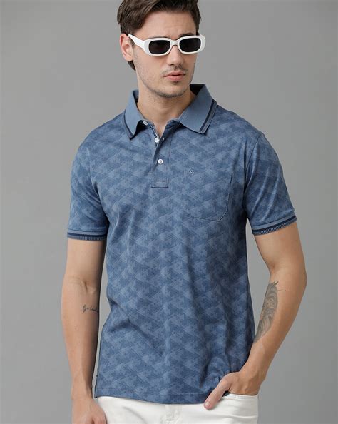 Classic Polo Men's Cotton Half Sleeve Printed Slim Fit Polo Neck Blue