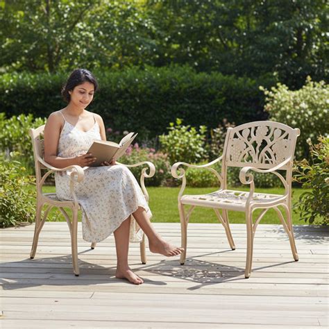 Outdoor Cast Aluminum 2 Chairs Patio Bistro Set (Beige) – Devoko