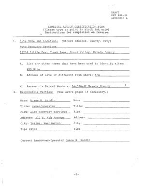 DRAFT APPENDIX A REMEDIAL ACTION CERTI FI CATION FORM B. - Envirostor ...