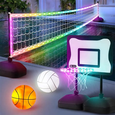 LFSMVT 2-in-1 LED Pool Volleyball & Basketball Game Set, Light Up Pool ...