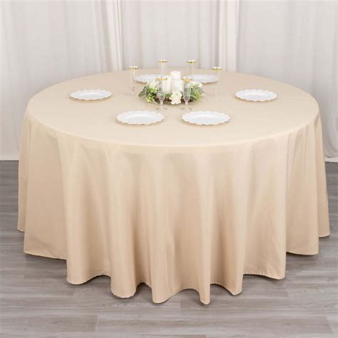 Premium Polyester Tablecloth 120" Beige | TableclothsFactory