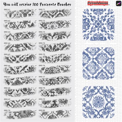 Spanish Tile Pattern Procreate Brushes, Seamless Watercolour Geometric ...