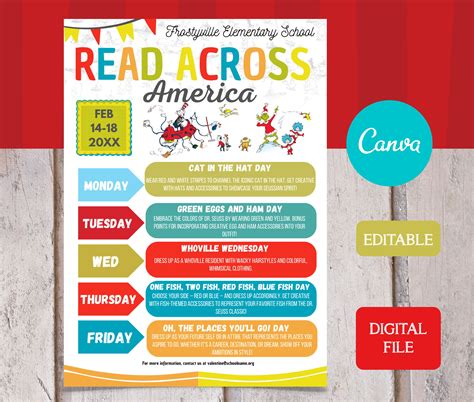 EDITABLE Read Across America Spirit Week Flyer, PTO School Spirit ...