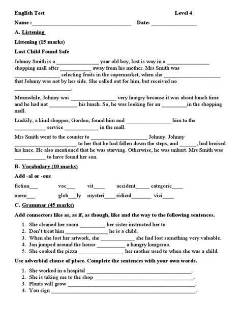 Image result for English Level 4 Test