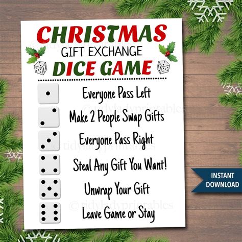 Printable christmas gift exchange dice game – Artofit