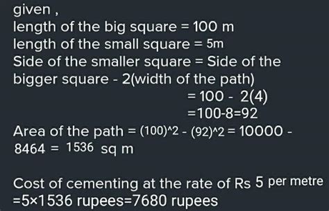 A path 4 m wide runs around the inside of a square park of side 100 m ...