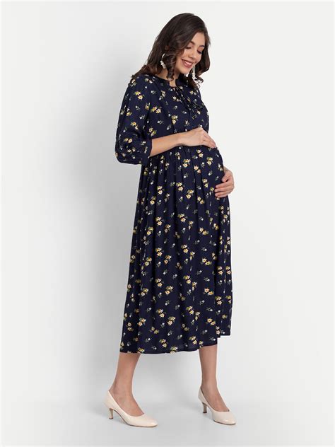 Best Navy Blue Floral Maternity Dress For Women'S At Aaruvi Ruchi Verma ...