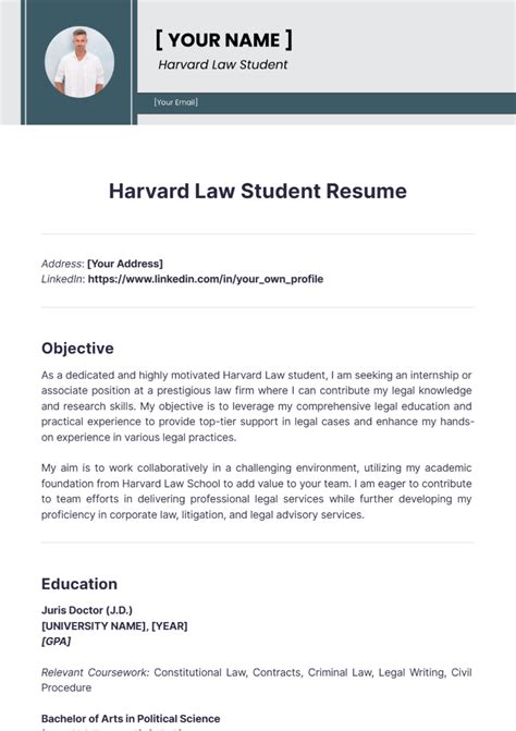 Free Harvard Law Student Resume Template to Edit Online