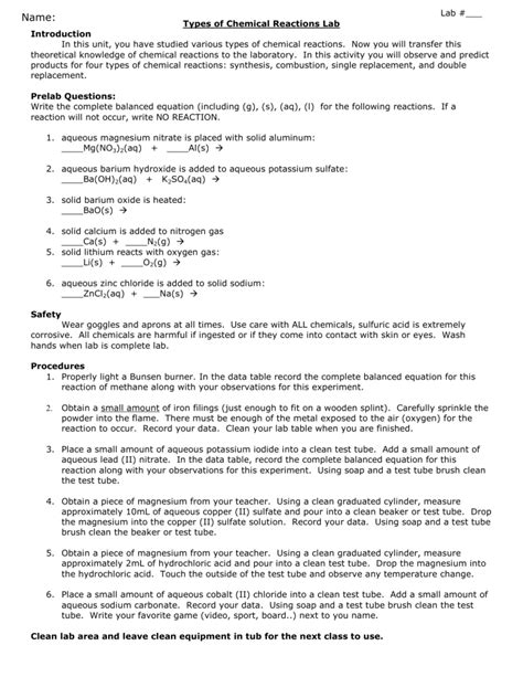 Image result for Types of Chemical Reactions Lab