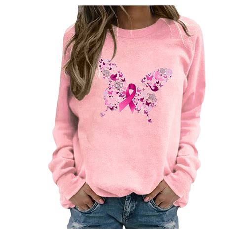 UPPADA Breast Cancer Shirts for Women Butterfly Pink Ribbon Graphic ...