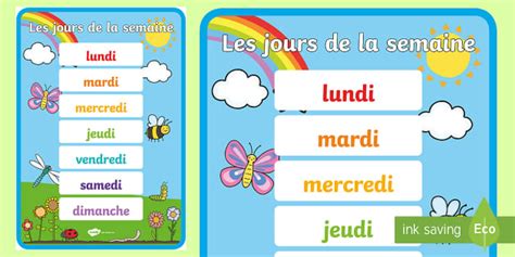 Poster d'affichage : Les jours de la semaine (Wochentage)