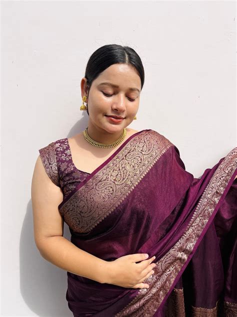 Magenta wine Classic Banarasi Woven Soft Saree with Antique Zari Borde ...