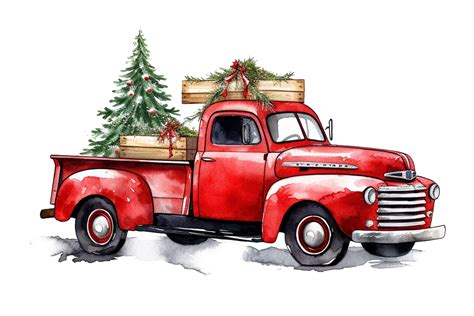 Red Truck Christmas Tree ClipArt Graphic by sayedhasansaif04 · Creative ...