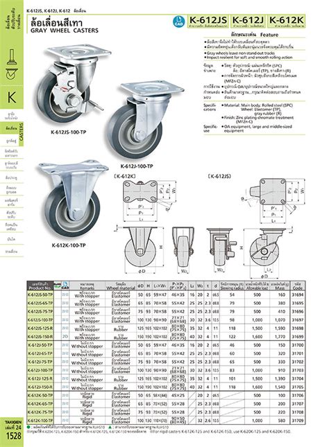 Gray Wheel Swivel Caster Without Stopper - K-612J | TAKIGEN | MISUMI India