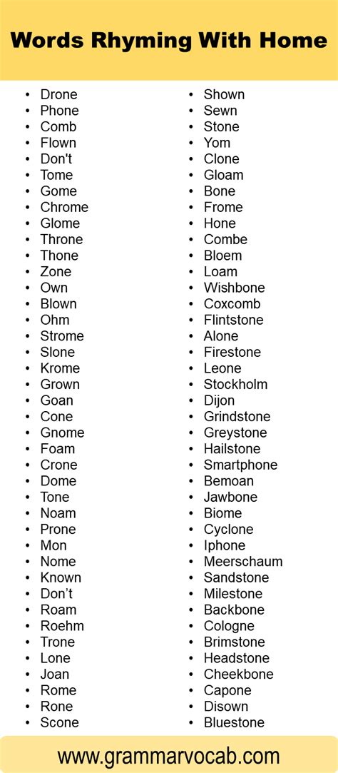 Words Rhyming With Home - GrammarVocab